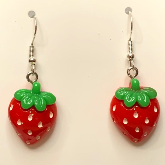 Strawberry Earring, Fruit Earring, Funny Food Earring, Berry Earring, Gift … - Picture 3 of 4